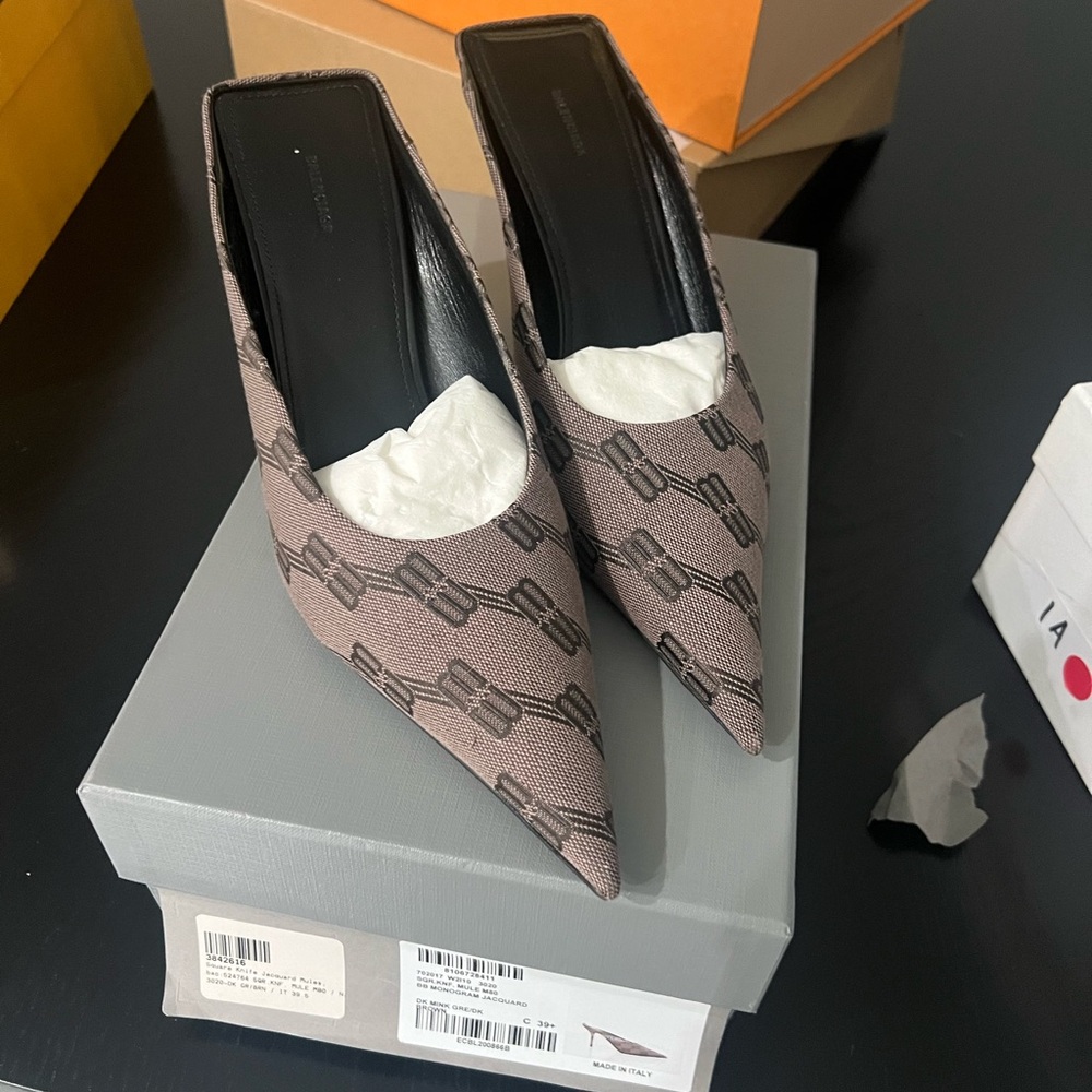 Balenciaga square knife Jacquard mule heel